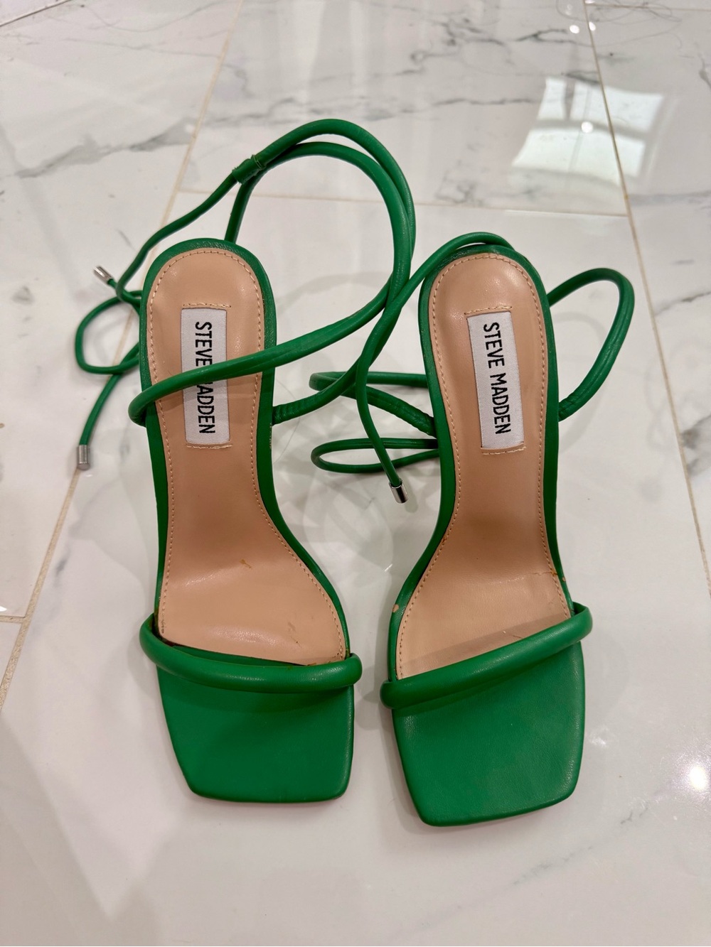 Steve Madden Green Lace-Up Square-Toe Heels